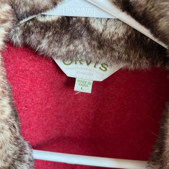 Orvis Fleece Snap Pullover Sweater Faux Fur Collar Womens Size Large - Picture 4 of 5